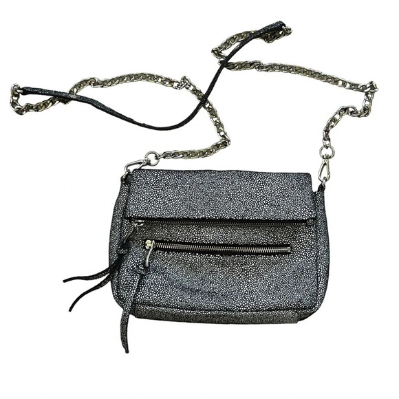 Sorial Handbags - Sorial Black and White Pebbled/Dot Shimmer Crossbody Silver Chain Strap